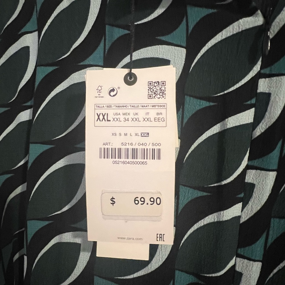 Zara Black and Green Patterned Dress